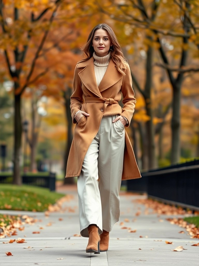 Wrap Coat and Wide-Leg Pants
