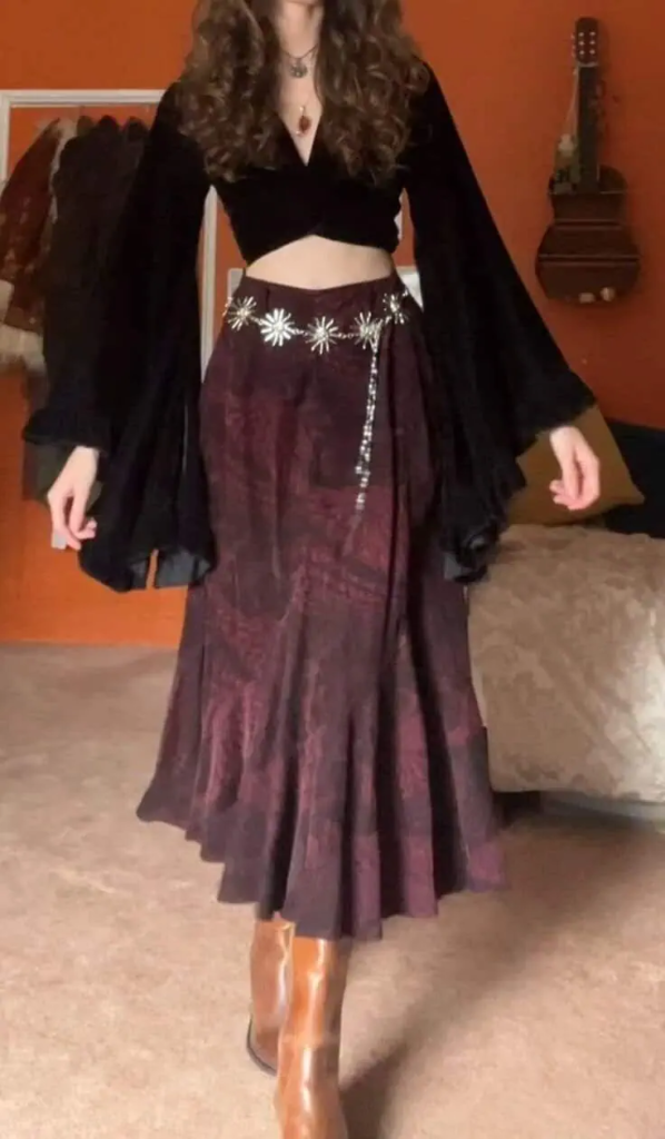 Velvet Crop Top with Decorative Skirt