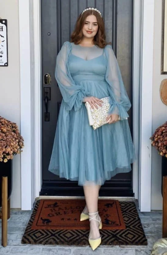 Ethereal Blue Tulle Midi Dress
