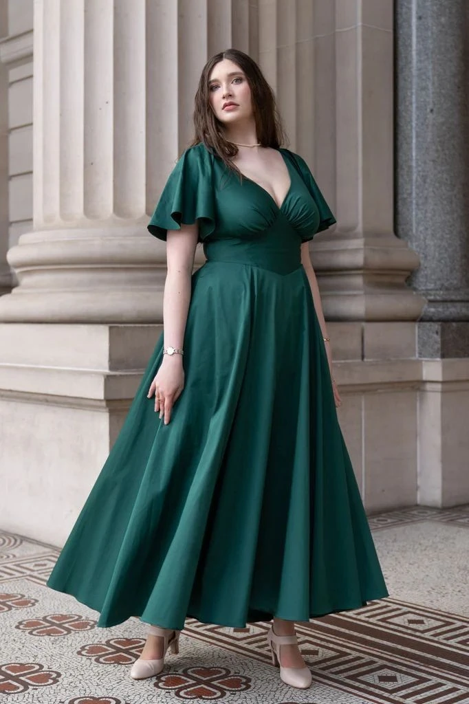 Emerald Green Wrap Midi Dress
