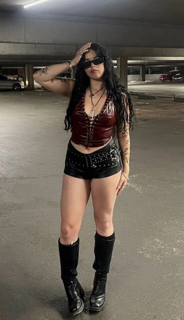 Edgy Burgundy Lace-Up Crop Top Look