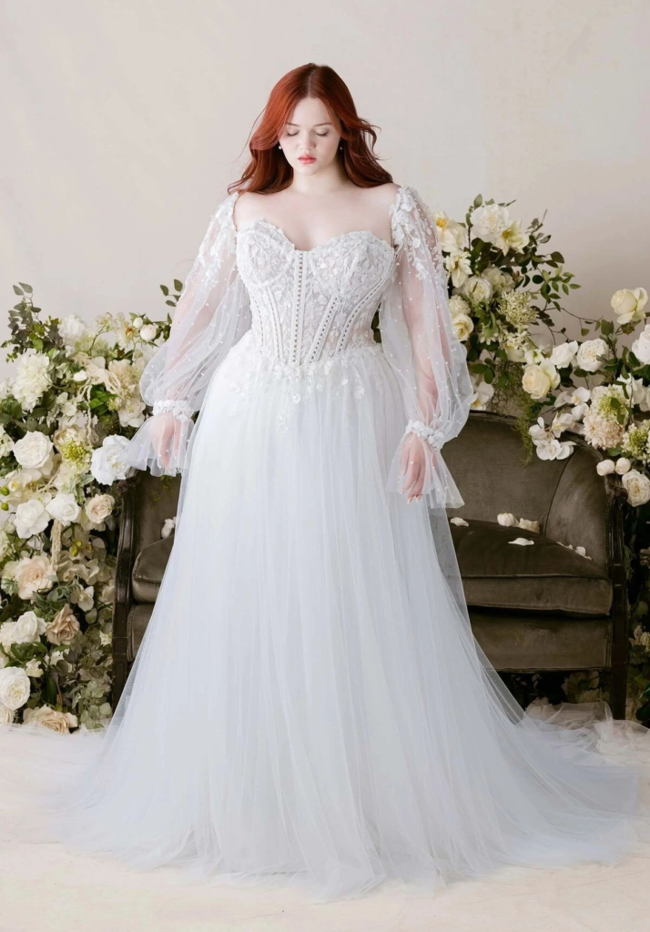Ethereal White Gown with Romantic Sleeves
