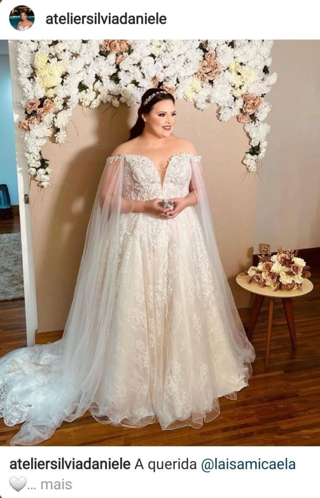 Romantic Off-Shoulder Lace Gown with Cape
