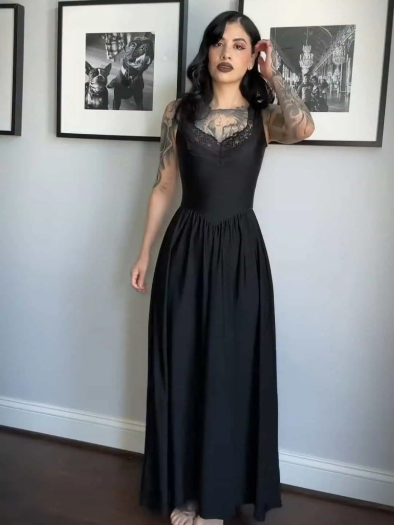 Lace-Trimmed Black Maxi Dress Elegance
