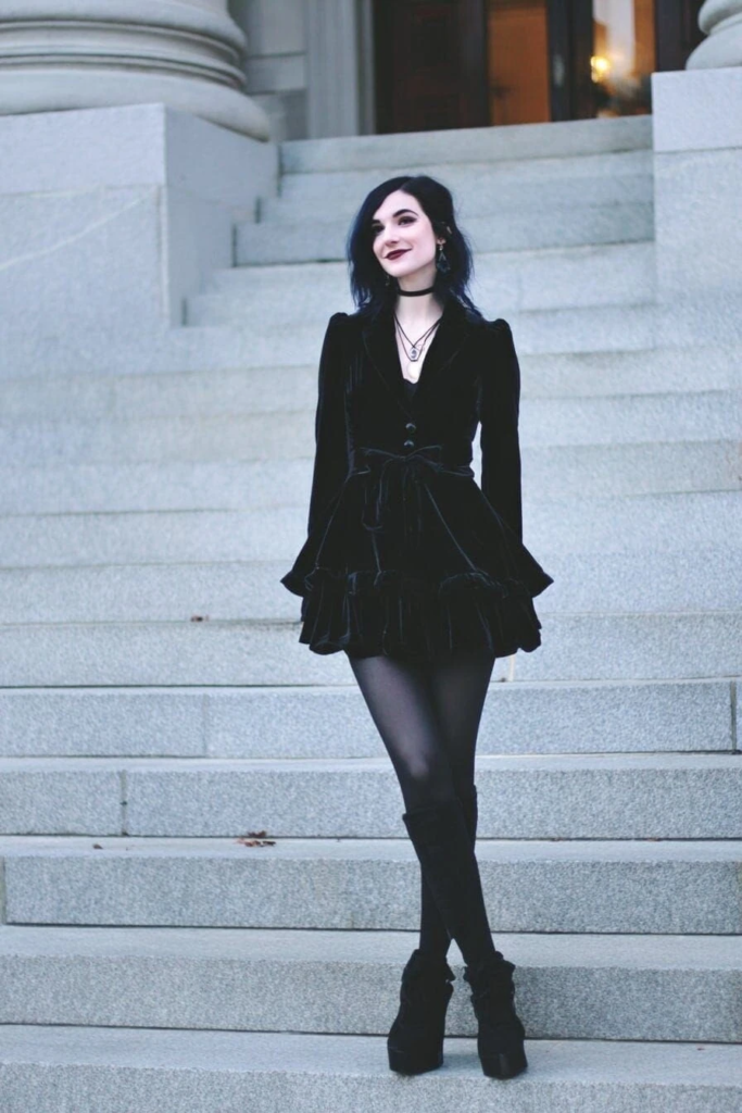 Velvet Blazer with Ruffled Skirt
