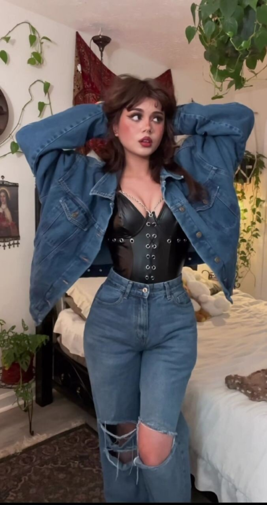 Oversized Denim Jacket with Edgy Details