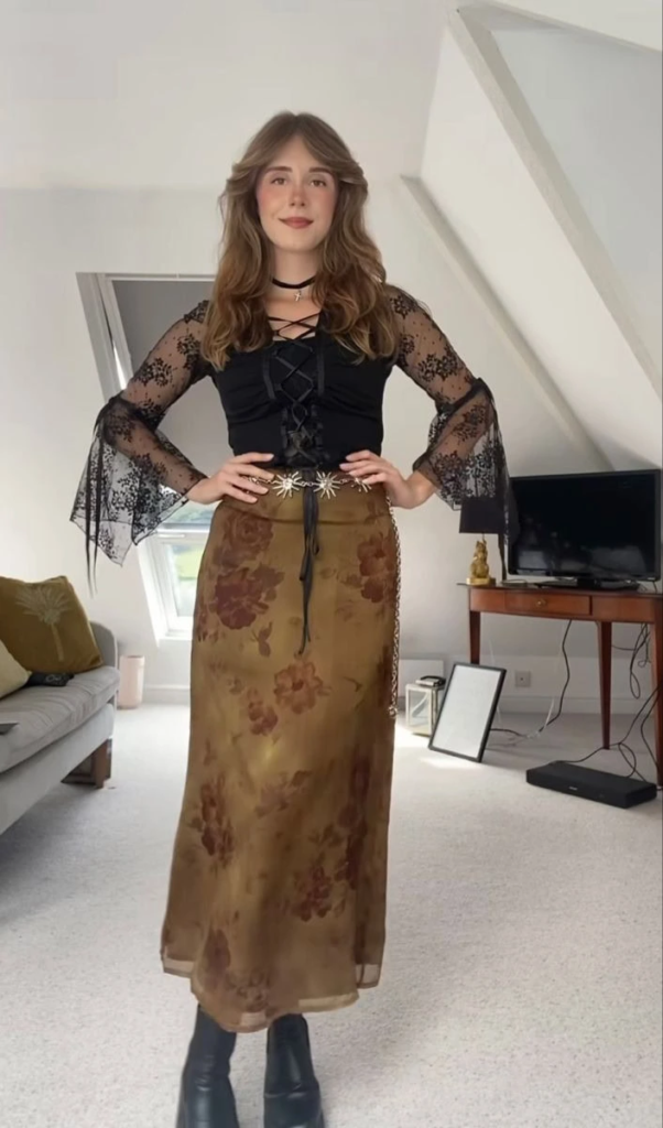 Velvet Corset with Lace Bell Sleeves
