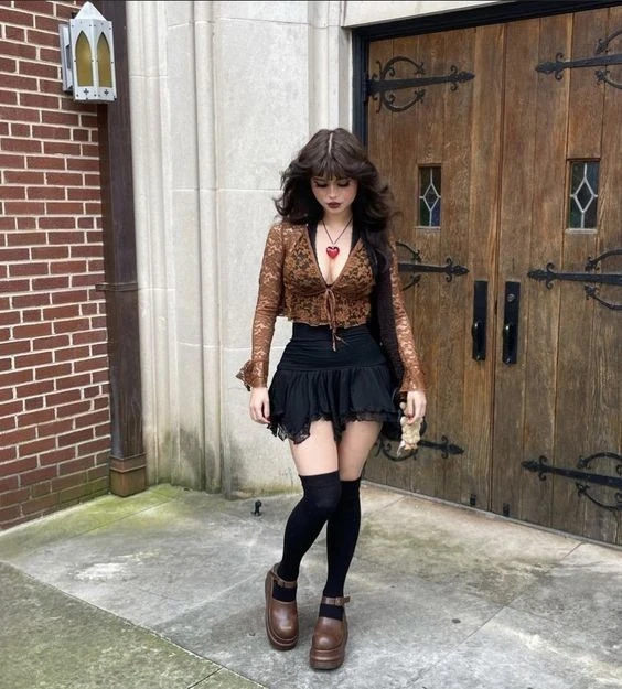 Lace Crop Top with Ruffle Skirt
