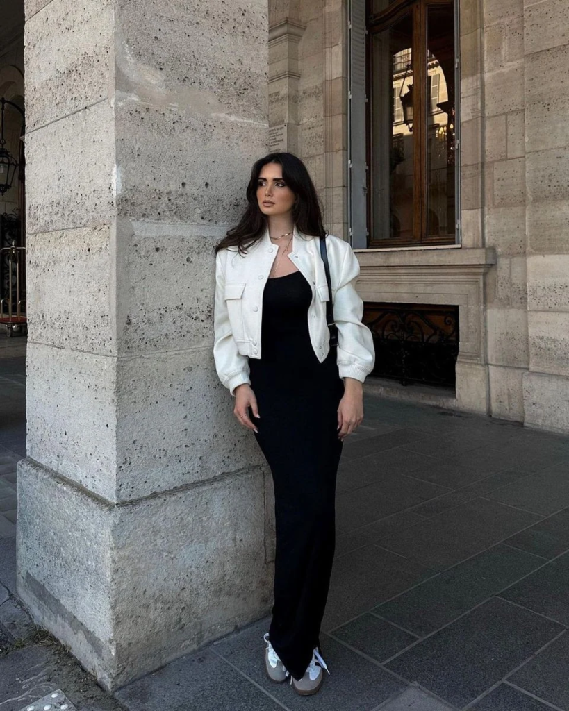 Monochrome Elegance with Cropped Blazer
