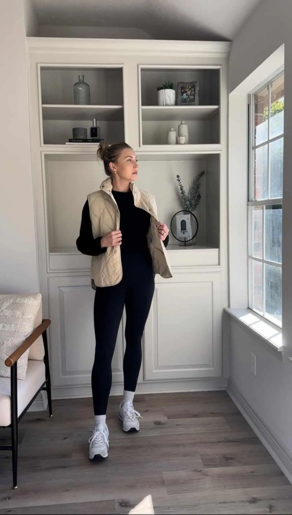 Quilted Vest Over Black Base Layer
