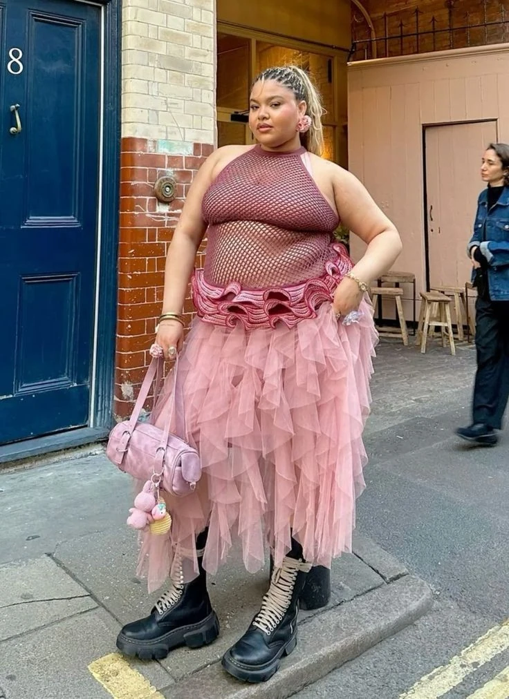 Pink Tulle Skirt With Edgy Boots