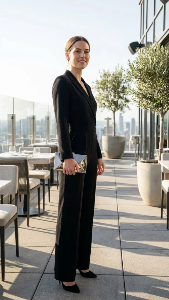 6. Chic Black Jumpsuit + Statement Clutch
