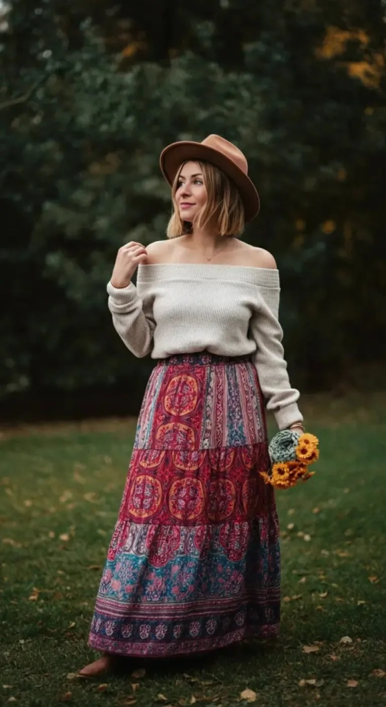 Off-Shoulder Top with Maxi-Skirt