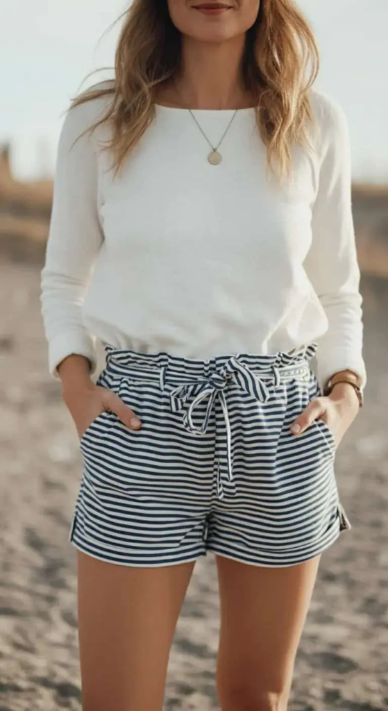 Striped Nautical Shorts with White Top