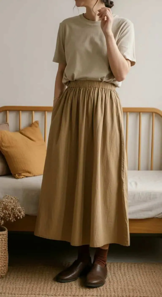 3. Cotton Midi Skirt and a Tee