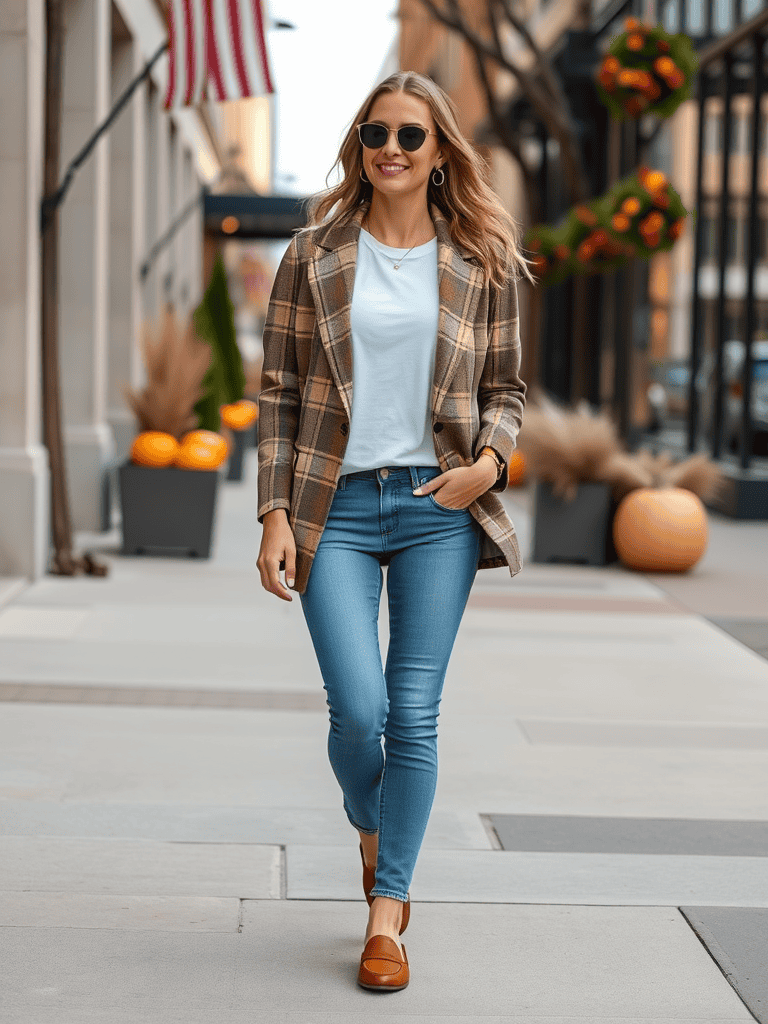 2. Plaid Blazer and Jeans