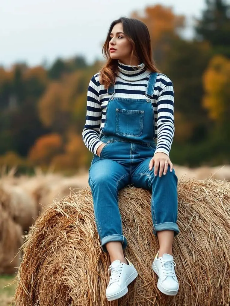 Turtleneck Sweater and Overalls