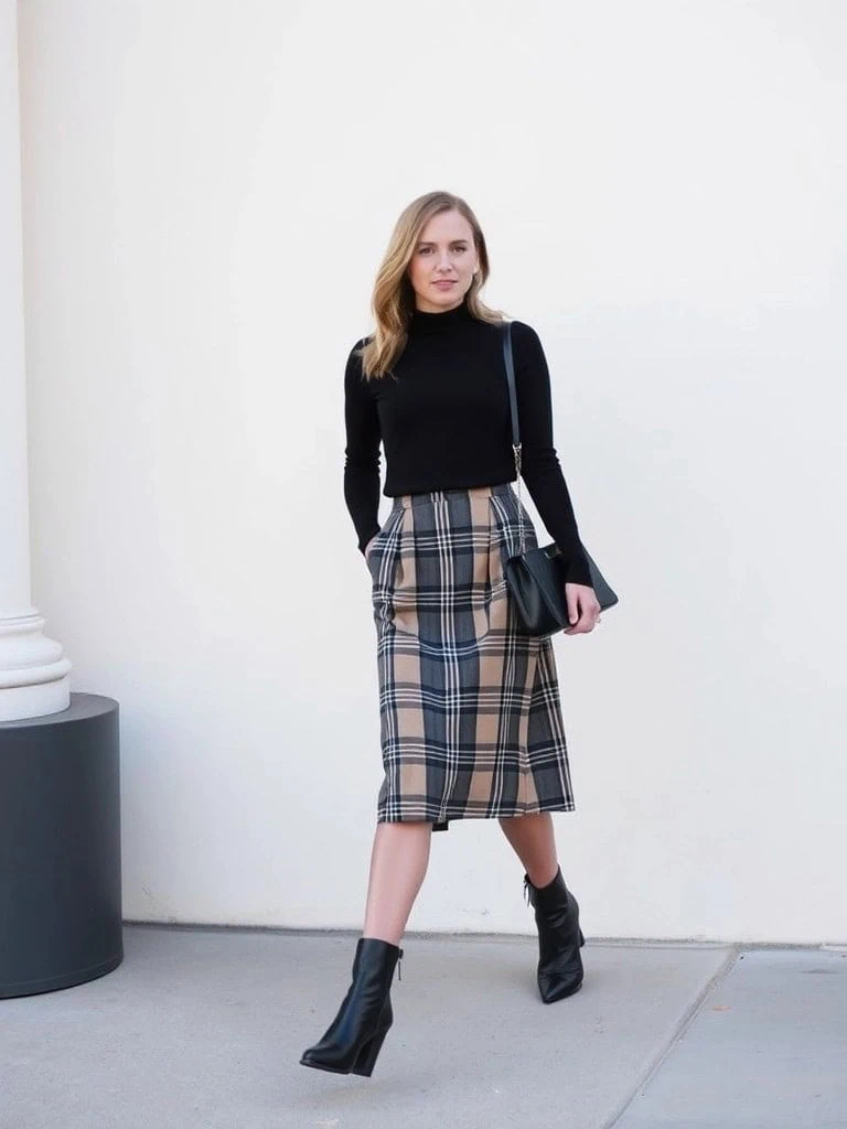 3. Turtleneck and Midi Skirt