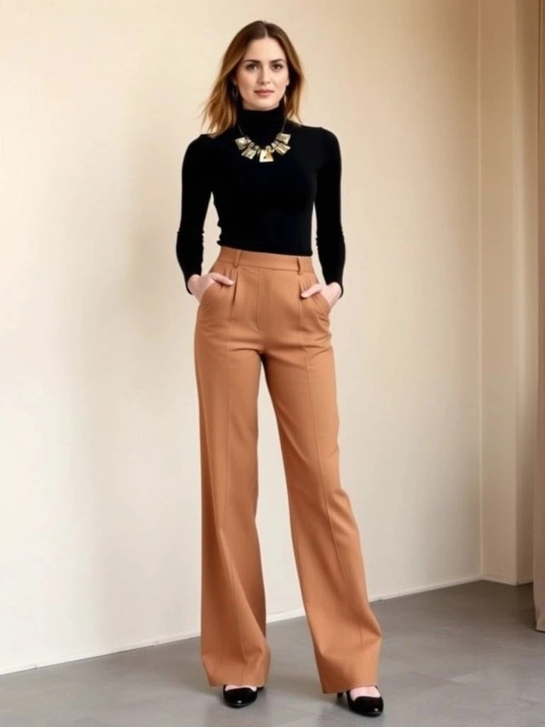 9. Wide-Leg Trousers and Fitted Turtleneck
