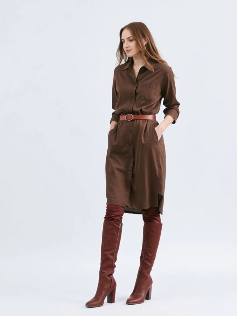 12. Midi Shirt Dress and Tall Boots
