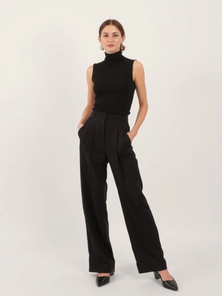 16. Sleeveless Turtleneck and Wide-Leg Pants