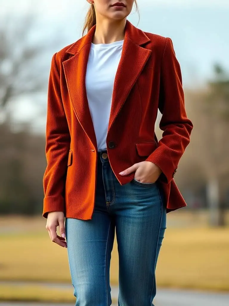 17. Corduroy Blazer and Straight-Leg Jeans