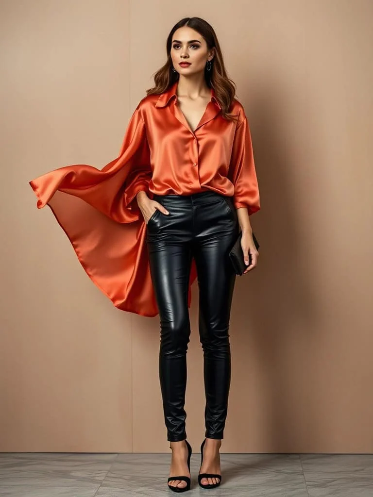 18. Silk Blouse and Leather Pants