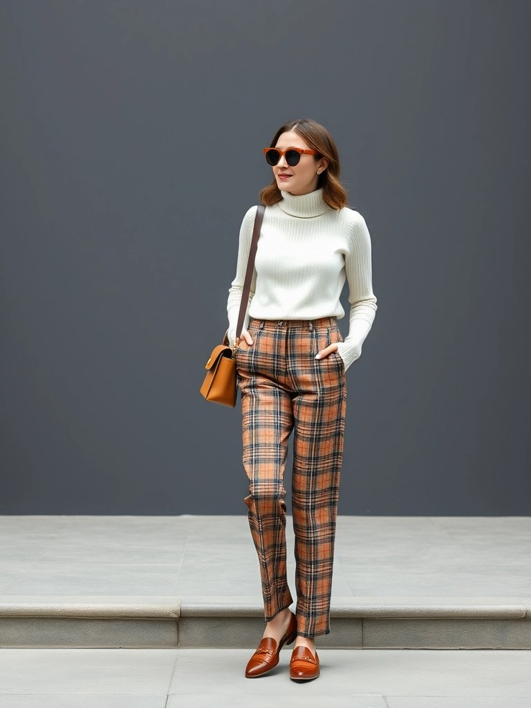 23. Turtleneck Sweater and Plaid Trousers