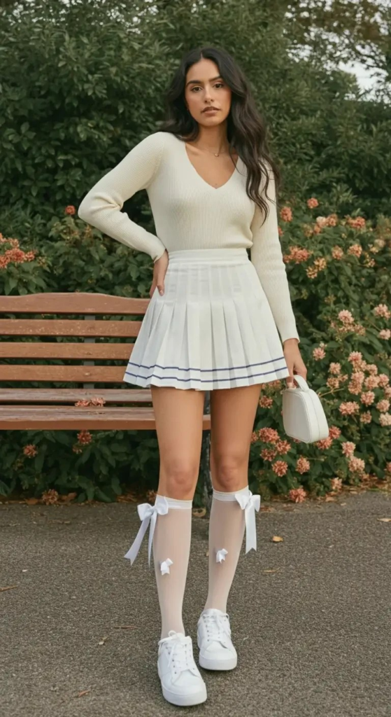 Ribbon-Trimmed Tennis Outfit
