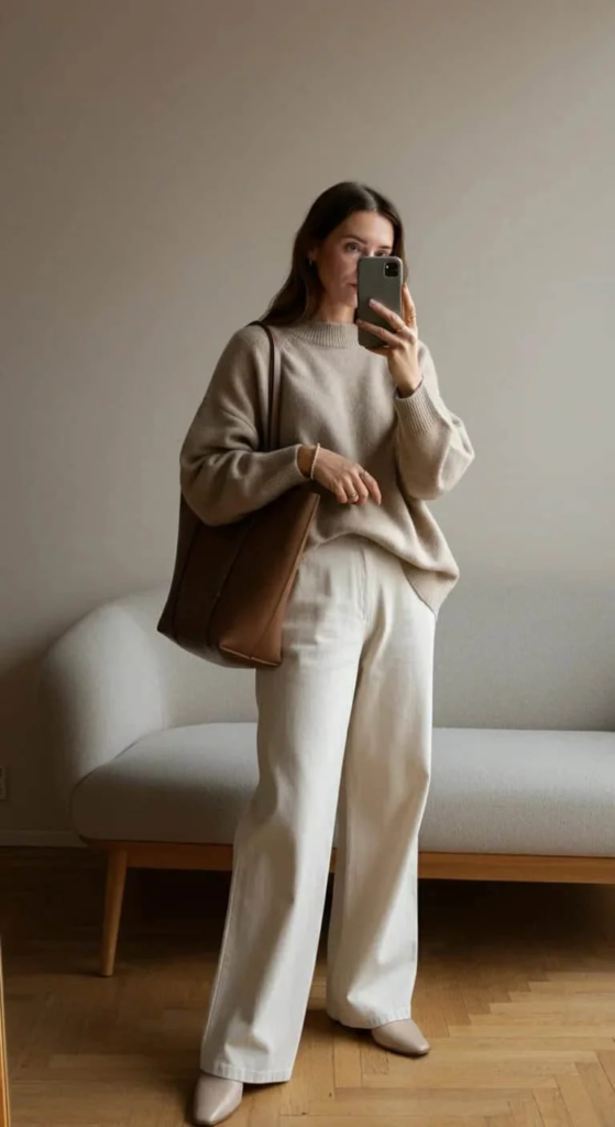 Oversized Cashmere Sweater with Wide-Leg Trousers
