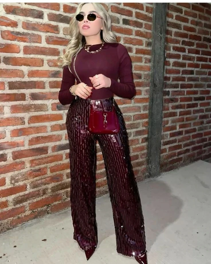 Burgundy Sequins and Retro Vibes