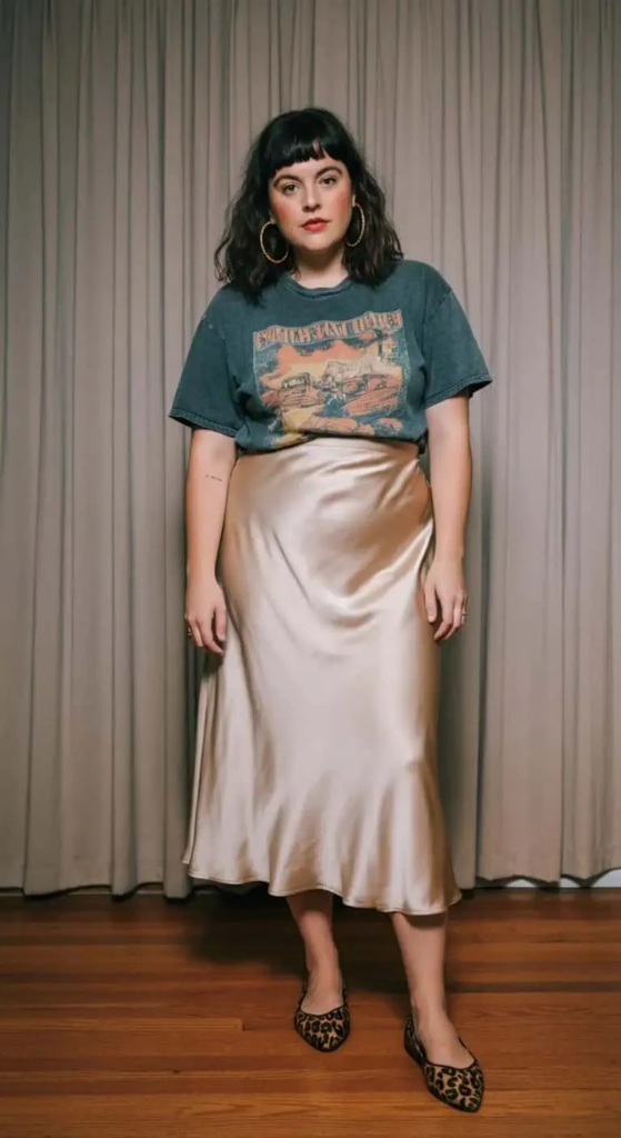 Satin Slip Skirt with Graphic Tee