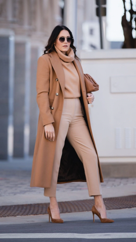 Monochrome Camel Ensemble with Trench Coat
