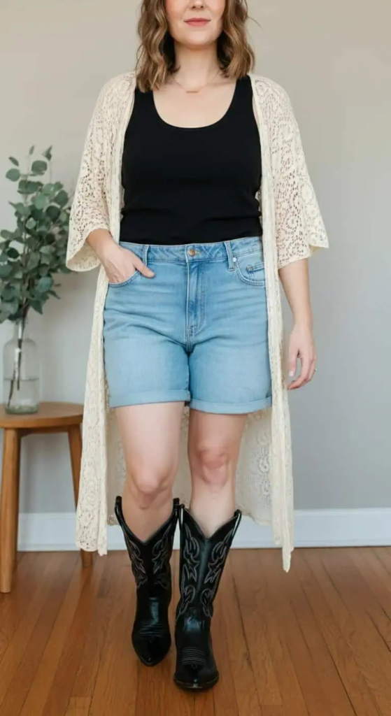 Denim Shorts and Crochet Kimono