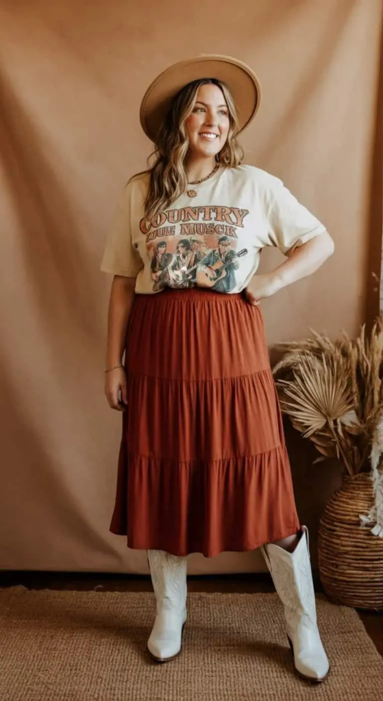 Graphic Tee and Tiered Skirt