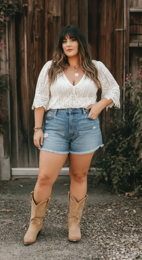 Lace Top and High-Waisted Shorts