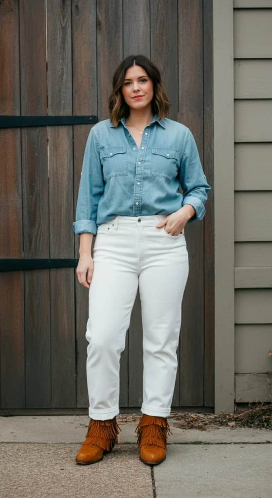 Chambray and White Jeans