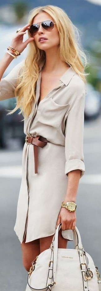 Cream Dress with Statement Belt Look