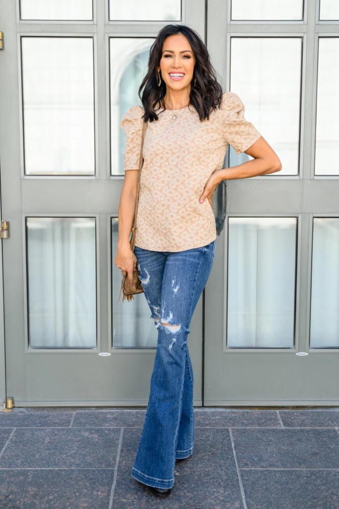 Distressed Flares with Feminine Flair