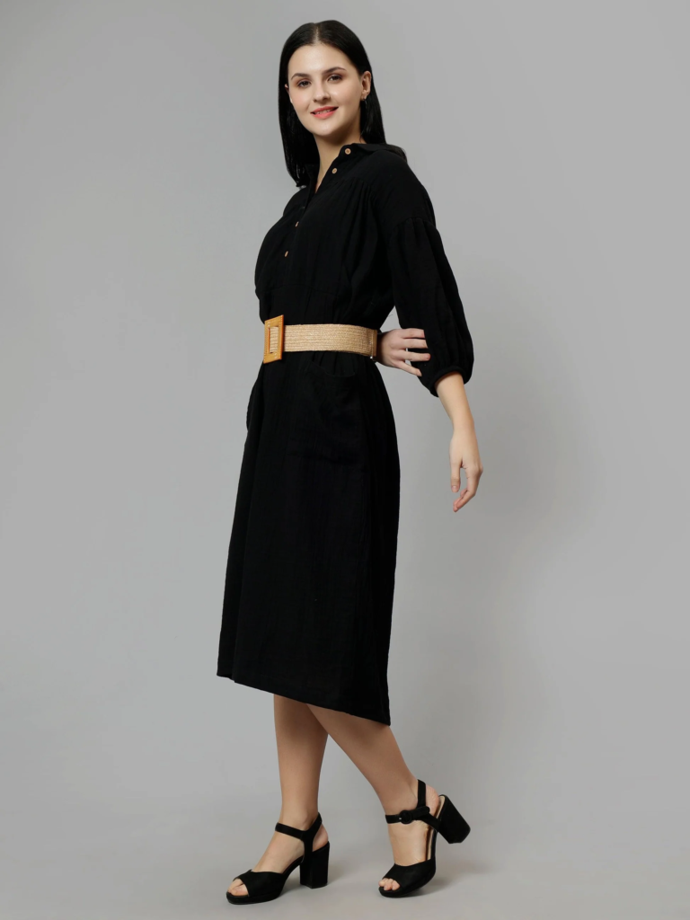 Sleek Black Midi with Statement Belt