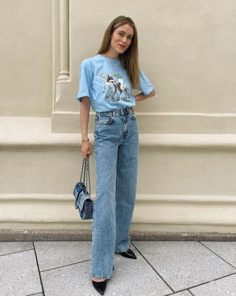 Flared Jeans and Graphic Tee Combo