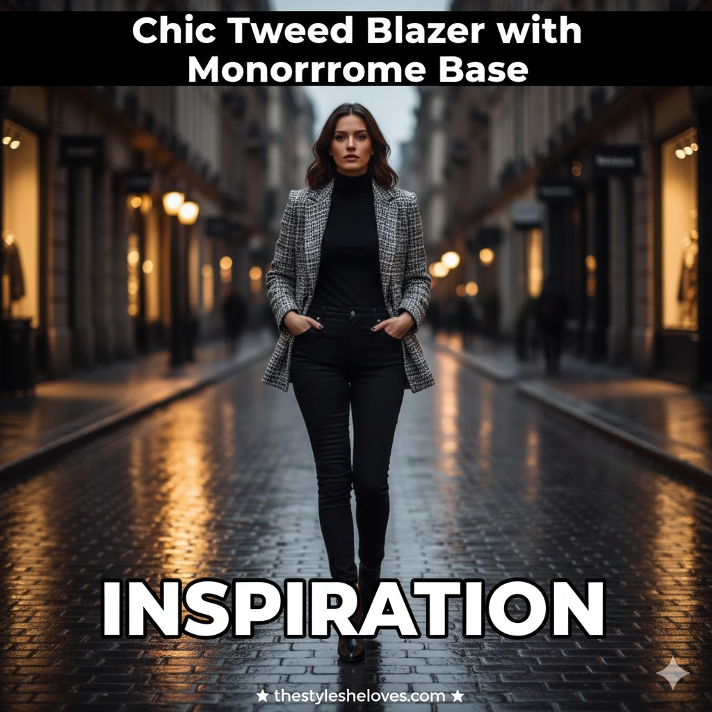 Chic Tweed Blazer with Monochrome Base