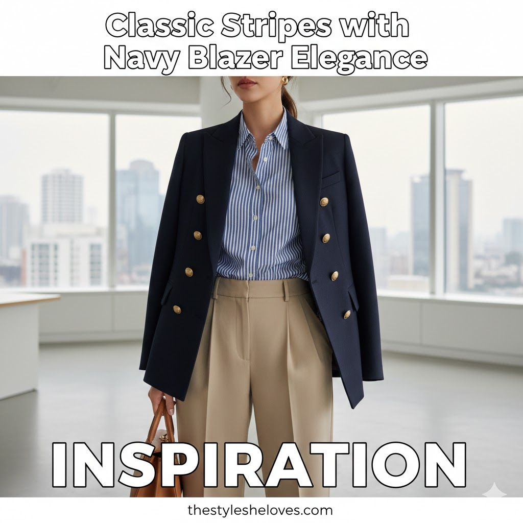 Classic Stripes with Navy Blazer Elegance