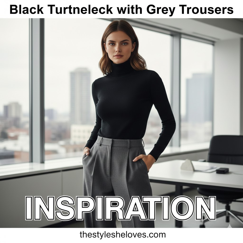 Black Turtleneck with Grey Trousers
