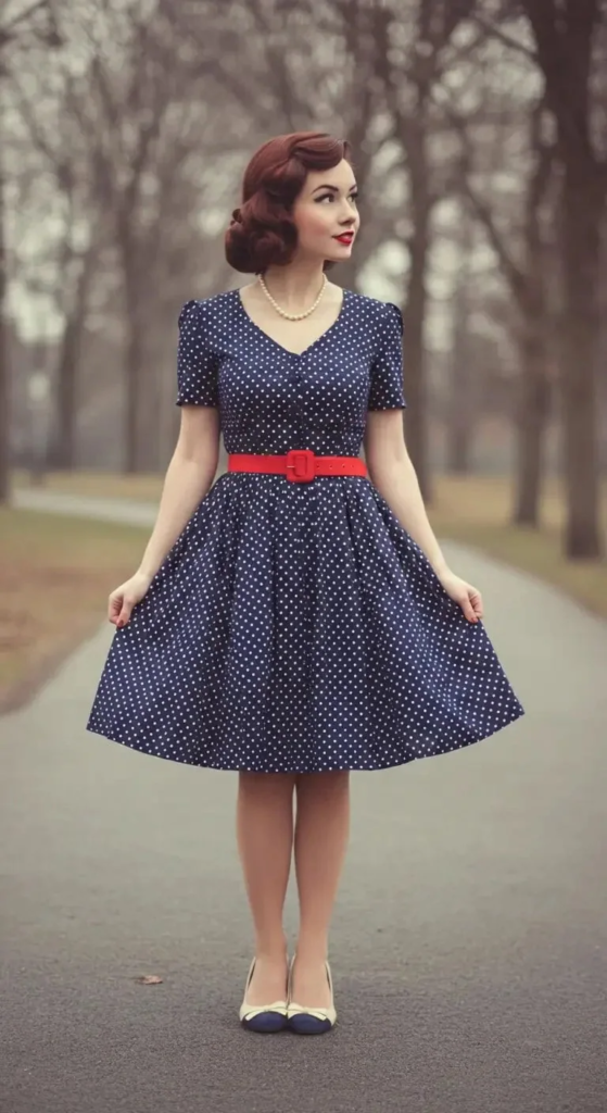 1950s Polka Dot Swing Dress Ensemble