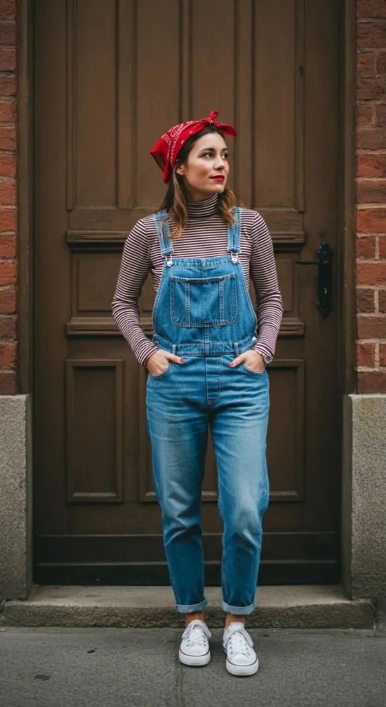 Vintage Denim Overall Ensemble