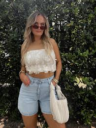 Sequin Top with Denim Shorts